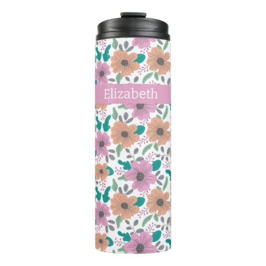 Grote Felgekleurde Bloemen Persoonlijk Thermosbeker (Voorkant)