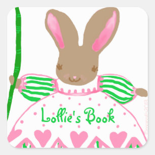 Grote Fifi-bunny-boekplaat, roze Vierkante Sticker