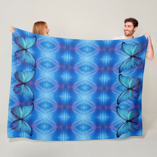 Grote fleece deken blauwe vlinders (In situ)