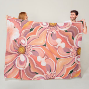 Grote fleece deken perzik dahlia