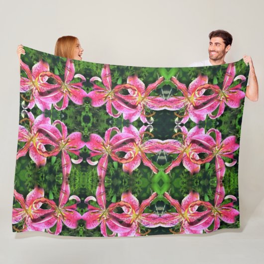 Grote fleece deken roze lelies (In situ)