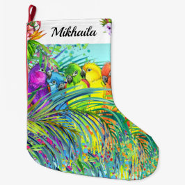 Grote Fleece Tropische Vogels Kerstkous Kerstsok
