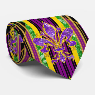 Grote Fleur de Lis Gouden Streep Mardi Gras Herenk Stropdas