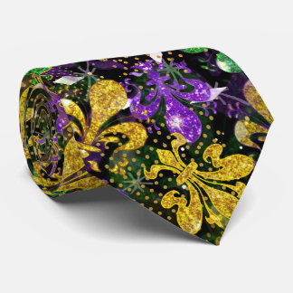 Grote Fleur de Lis Gouden Streep Mardi Gras Herenk Stropdas