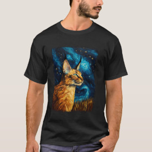 Grote Floppa Caracal Kat Meme Sterrennacht Schilde T-shirt