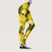 Grote Floral Daffodils Wavy Yellow Stripe Black Leggings (Rechts)