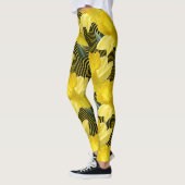 Grote Floral Daffodils Wavy Yellow Stripe Black Leggings (Links)
