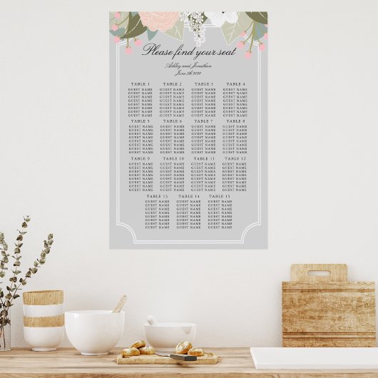 Grote Floral Seating Chart Poster (Keuken)