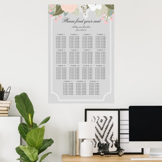 Grote Floral Seating Chart Poster (Thuiskantoor)