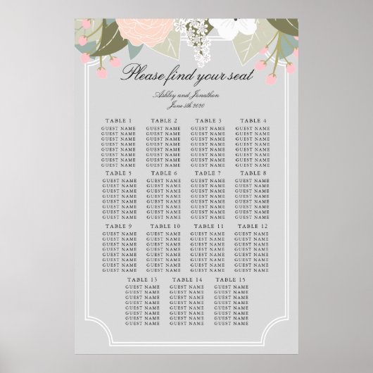 Grote Floral Seating Chart Poster (Voorkant)