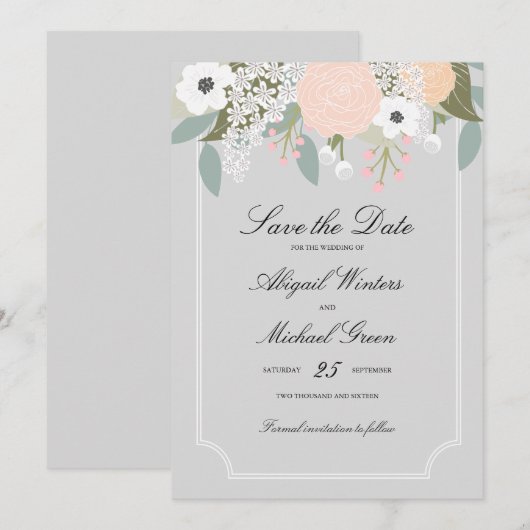 Grote Floral - sparen de Datum Save The Date (Voorkant / Achterkant)