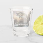 Grote forel in stroomversnellingen shot glas (Achterkant)