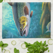 Grote forel vis! Geviste keukenhanddoek (Gevouwen)