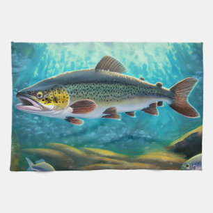 Grote forel vis! Geviste keukenhanddoek