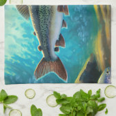 Grote forel vis! Geviste keukenhanddoek (Gevouwen)