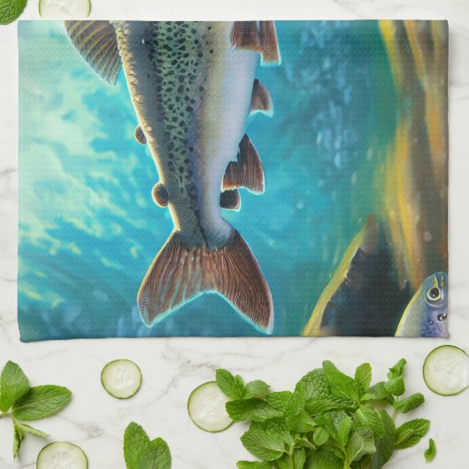 Grote forel vis! Geviste keukenhanddoek (Gevouwen)