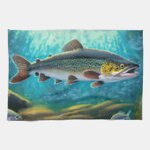 Grote forel vis! Geviste keukenhanddoek (Horizontaal)