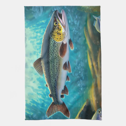 Grote forel vis! Geviste keukenhanddoek (Verticaal)