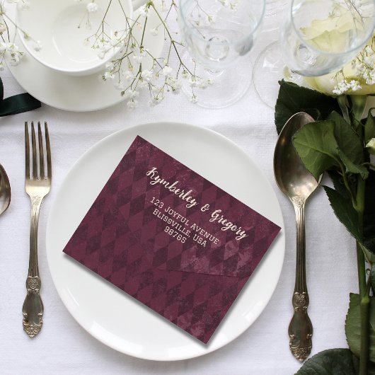 Grote foto Bourgondische diamant patroon QR-code All In One Uitnodiging