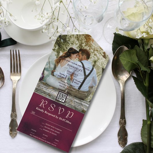 Grote foto Bourgondische textuur achtergrond QR co All In One Uitnodiging