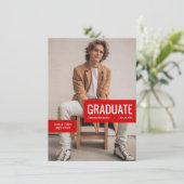 Grote foto met blokken Rode Afstudeer Uitnodiging (Staand voorkant)