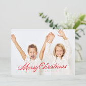 Grote foto rode belettering overlay Vrolijk kerstf Feestdagenkaart (Staand voorkant)