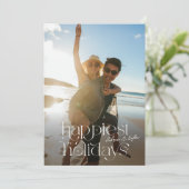 grote foto vrolijk kerstscript GELUKKIGST Feestdagenkaart (Staand voorkant)