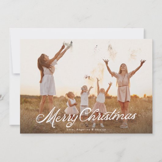 Grote Foto Witte Lettering Overlay Vrolijk Kerstmi Feestdagenkaart (Voorkant)