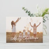 Grote Foto Witte Lettering Overlay Vrolijk Kerstmi Feestdagenkaart (Staand voorkant)