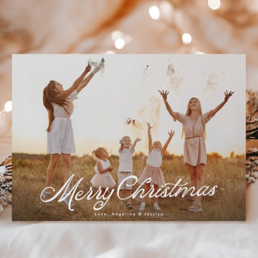 Grote Foto Witte Lettering Overlay Vrolijk Kerstmi Feestdagenkaart