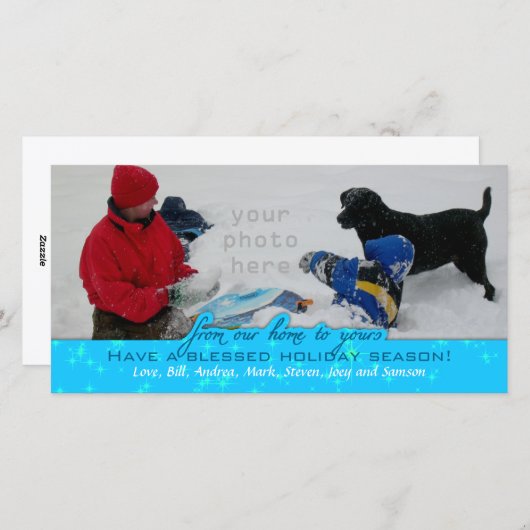 Grote fotohouder Horizontale Blauwe Kerstmis Feestdagenkaart (Voorkant / Achterkant)