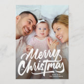 GROTE FOTO'S | witte belettering Vrolijk kerstfees Feestdagenkaart (Voorkant)