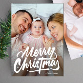 GROTE FOTO'S | witte belettering Vrolijk kerstfees Feestdagenkaart