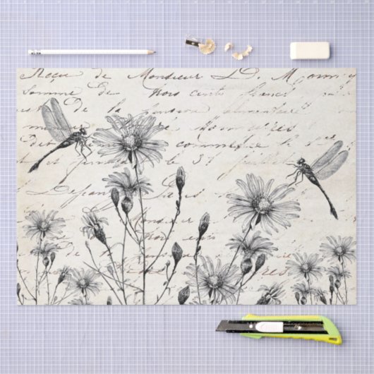 GROTE Franse ontkoppeling van Wildbloemdragonfly v Tissuepapier (Craft)