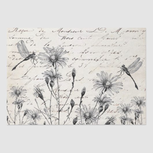 GROTE Franse ontkoppeling van Wildbloemdragonfly v Tissuepapier (Voorkant)