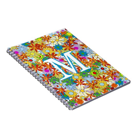 Grote Funky Monogram Bloempatroon Heldere kleuren Notitieboek (Rechterzijde)
