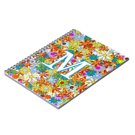Grote Funky Monogram Bloempatroon Heldere kleuren Notitieboek (Linkerzijde)