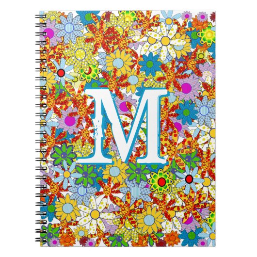 Grote Funky Monogram Bloempatroon Heldere kleuren Notitieboek (Voorkant)