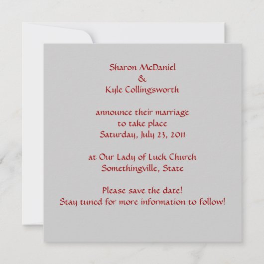 Grote fusie trouwdatum kaart (Achterkant)