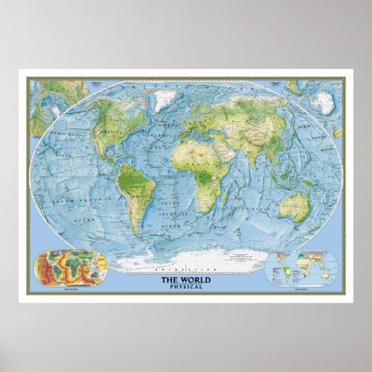 Grote fysieke kaart van het poster van de wereld (Voorkant)
