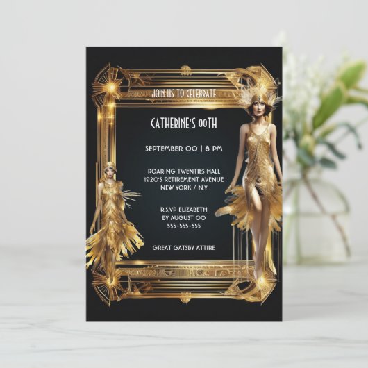 Grote gatsby 1920's thema flapper meisjes verjaard kaart (Staand voorkant)