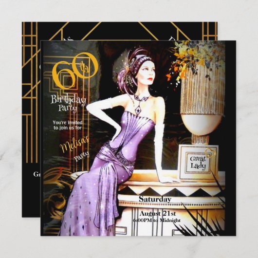Grote Gatsby Art Deco 60ste Verjaardagsfeest Kaart (Voorkant / Achterkant)