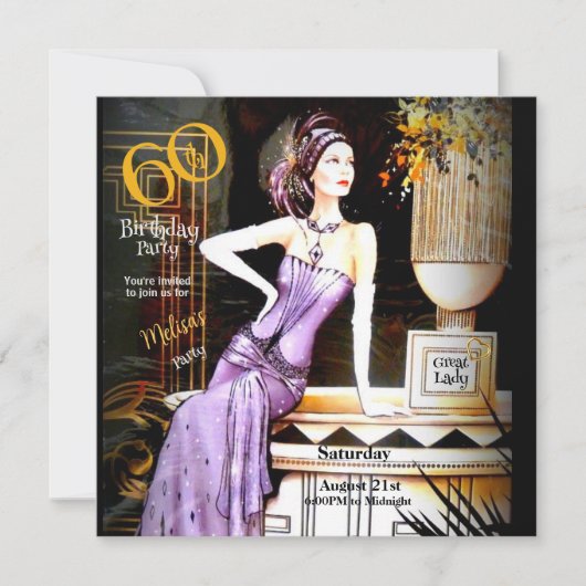 Grote Gatsby Art Deco 60ste Verjaardagsfeest Kaart (Voorkant)