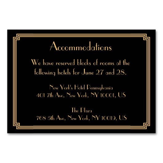 Grote Gatsby Art Deco Black Wedding Accommodatie Kaart (Voorkant)