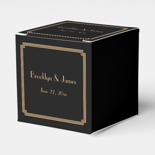 Grote Gatsby Art Deco Black Wedding Favor Boxes Bedankdoosjes (Voorkant Zijde)