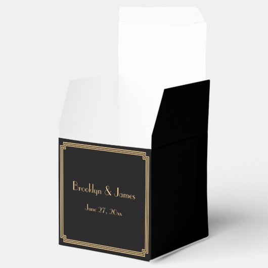 Grote Gatsby Art Deco Black Wedding Favor Boxes Bedankdoosjes (Geopend)