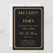 Grote Gatsby Art Deco Black Wedding Invitations Kaart (Voorkant)
