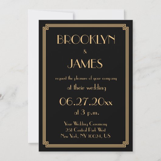 Grote Gatsby Art Deco Black Wedding Invitations Kaart (Voorkant)
