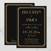 Grote Gatsby Art Deco Black Wedding Invitations Kaart (Voorkant / Achterkant)