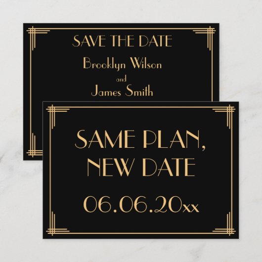 Grote Gatsby Art Deco Bruiloft Dezelfde Planning N Save The Date (Voorkant / Achterkant)